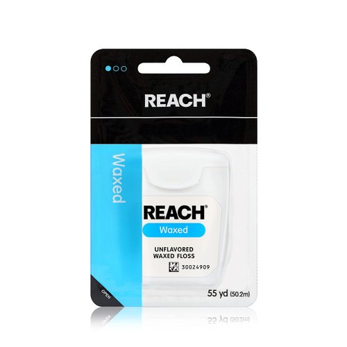 Reach Waxed Dental Floss | Effective Plaque Removal, Extra Wide Cleaning Surface | Shred Resistance & Tension, Slides Smoothly & Easily, PFAS Free | Unflavored, 55 Yards, 1 Pack