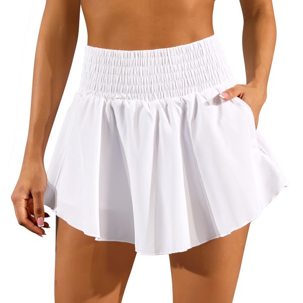 ATTRACO Athletic Skorts for Women Tummy Control Curve Hem Tennis Skorts Workout Skirts White XL