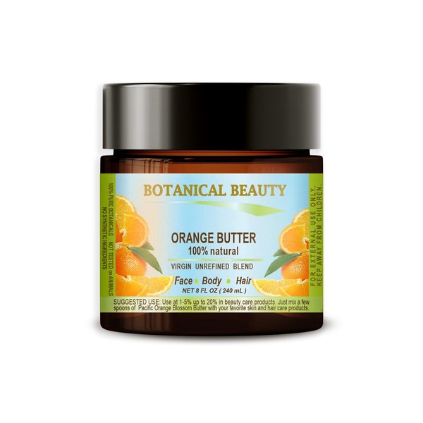 ORANGE OIL BUTTER RAW Orange essential Oil, Orange wax, Soybean Oil.100% Natural VIRGIN UNREFINED. 8 Fl oz - 240 ml. For Skin, Hair, Lip and Nail Care by Botanical Beauty