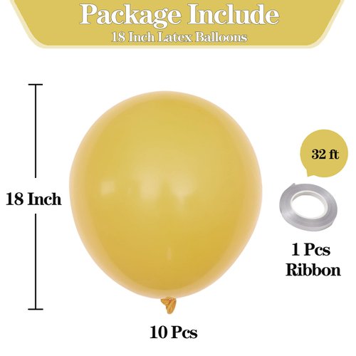 KALOR 18 inch Retro Yellow Balloons, 10pcs Thick Latex Round Helium Balloons for Birthday Family Party Wedding Party Baby Shower Decoration Supplies