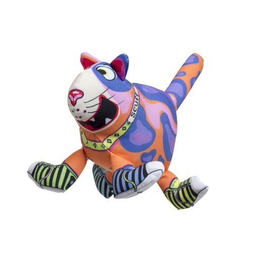 FUZZU Durable Dog Toy with Squeaker - Floppy Tough Chew Toy, That Sneaky Cat! - Scuff, Medium