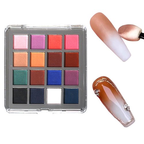 MOEPAK Nail Pigment Palette Solid nail Powder Set Ombre Nail Powder For Nail Art Manicure DIY Accessories 16 Colors (B)