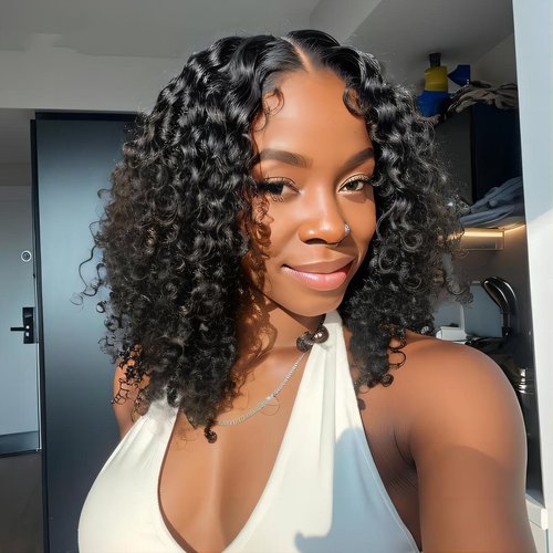 ISEE Wear and Go Glueless Wigs Human Hair Pre Plucked Deep Wave Bob Wig Human Hair Lace Front Wigs for Women Upgraded No Glue Pre Cut 4x4 Lace Closure Glueless Wigs for Black Women Human Hair 14 Inch