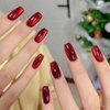 Red Press on Nails Short Coffin Fake Nails Glitter False Nails with Designs Bling Acrylic Nails Press ons Glossy Glue on Nails Cute Artificial Stick on Nails for Women Nails Decorations 24pcs