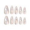 MISUD Press on Nails Medium Almond Fake Nails Glossy Glue on Nails Chrome Swirl Acrylic Nails Stiletto Silver Aurora Artificial Nails 3D Pearl Flash False Nails with Design 24 pcs