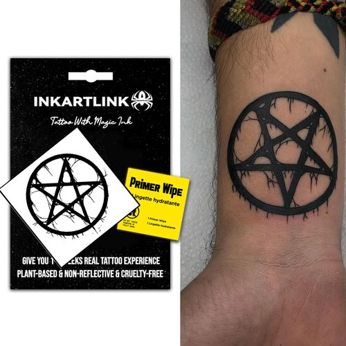 INKARTLINK Temporary Tattoos, Semi Permanent Tattoo Adult Art Design Waterproof Temp Tattoo Party Favors Tattoo Stickers Realistic Look, No Adhesive, Lasts 1-2 Weeks Black (Pentagram)