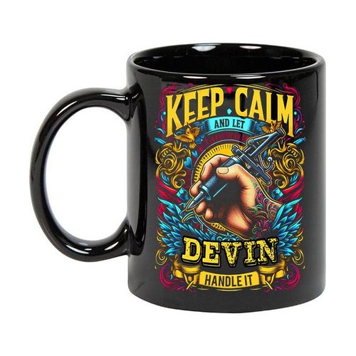 Maynard Ruiz Keep Calm and Let Devin Handle It 11oz Black Mug Personalized Tattoo Artist Coffee Cup, Tattoo Artist Present, Tattoo Artist Gift Ideas, Tattoo Artist Birthday Gifts 163512