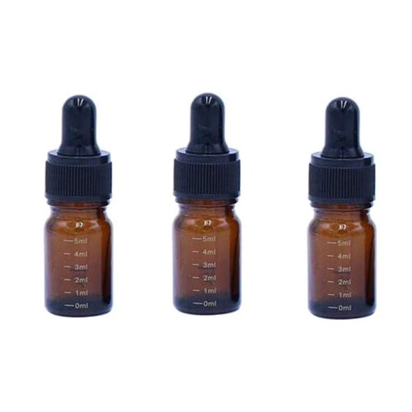 3 Pcs 5ml 0.17oz Empty Refillable Amber Glass Graduated Dropper Bottle Essential Oil Cosmetics Elite Fluid Container Jar Pot Holder with Glass Pipette Dropper
