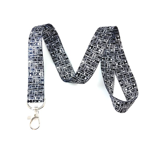 Music Themed Lanyard Key Chain Id Badge Holder (Word Collage)