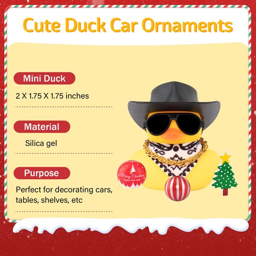 wonuu Car Dashboard Christmas Decorations Rubber Ducks, Christmas Eve Rubber Ducky for Car Ornament Cute Duck with Accessories, Cowboy Hat, Glasses, Necklace (Black)