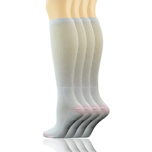 Yomandamor Women's Non-binding Cotton Knee-Hi Diabetic Socks Boot Socks with Cushion Sole and Seamless Toe,4 Pairs L Size