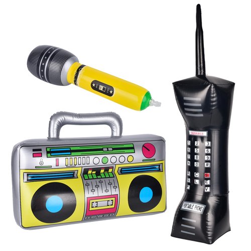 AYRXG Inflatable Boom Box 90s Phone Prop Inflatable Mobile Phones Inflatable Microphones for 80s 90s Party Decorations Inflatable Props for Hip Hop Theme Birthdays Party Supplies