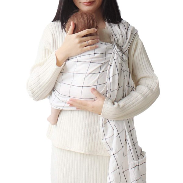 Vlokup Ring Sling Baby Carrier, Soft Cotton Baby Sling Carrier Newborn to Toddler, Baby Wraps Carrier for Plus Size Parents, Perfect Shower Gift, White Plaid