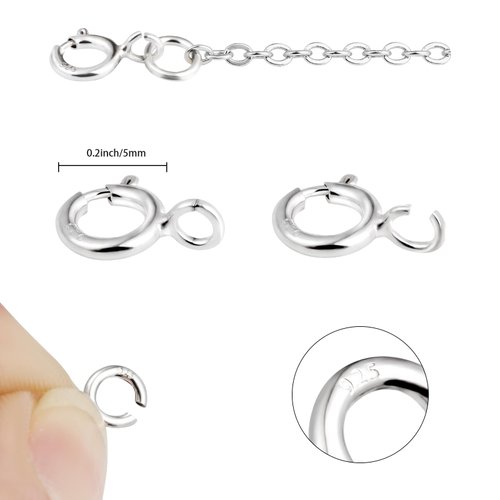 925 Sterling Silver Necklace Clasps - 5mm Spring Clasps for Jewelry Making, Sterling Silver 4mm Jump Rings, Jewelry Clasps and Closures, Suitable for Jewelry Making Necklace (Sterling Silver)