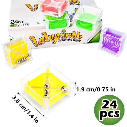 GOLDGE 24 Pcs Balance IQ Maze Game Toy Set - Mini 3D Brain Maze Puzzle Cubes in a Box. Fun Party Favor Games and Ideal Prizes for Kids and Adults (24 Pcs)