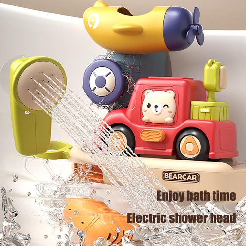 Xiaoxiongmao Baby Bath Shower Head Toys with Mini Car Toys and Bathroom Parking,Toddler Bath Toys for Maximum Fun in Tub or Sink for Newborn Babies