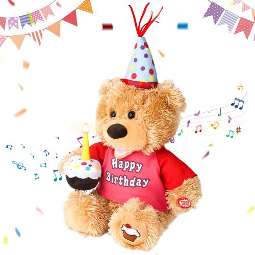 Humor Ted Birthday Gifts Baby Toys Teddy Bear Stuffed Animals Dancing Singing Musical Plush Electric Toy with Cupcake Light up Led Candle Gifts for Kids Girls Birthday Gifts for Women,12 Inchs
