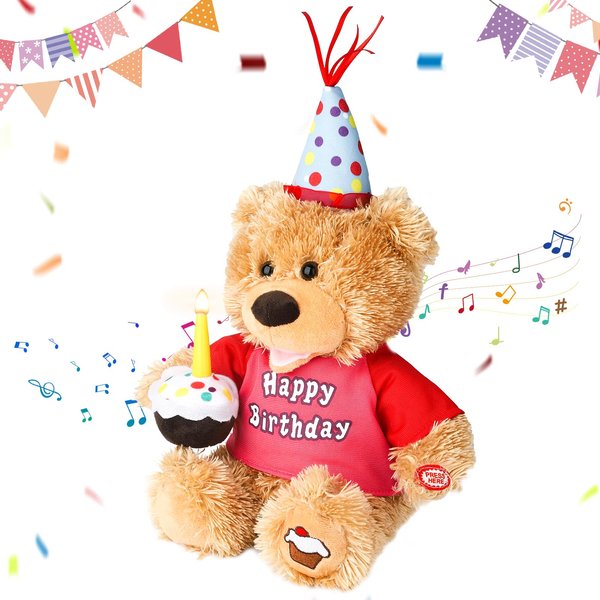 Humor Ted Birthday Gifts Baby Toys Teddy Bear Stuffed Animals Dancing Singing Musical Plush Electric Toy with Cupcake Light up Led Candle Gifts for Kids Girls Birthday Gifts for Women,12 Inchs