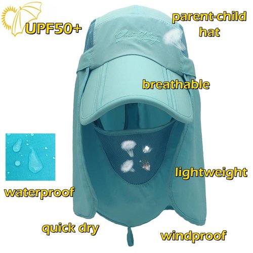 LLmoway Child Sun Protection Hat Mesh Packable Baseball Cap Detachable Neck Face Flap Hat Sky Nature