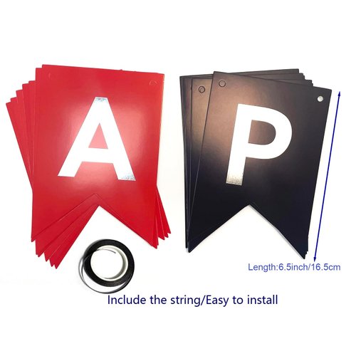 Runhiskii Happy Birthday Banner, Red Black Cardstock Decorations, 13pcs Reusable Banner for Men Women Boys Girls