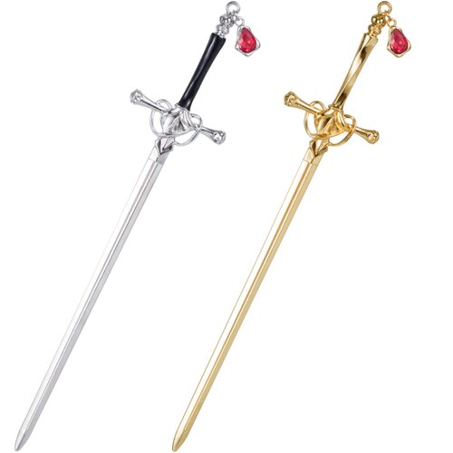 OIIKI Sword Hair Sticks 2pcs, Metal Sword Hair Pins Stick for Buns, Chinese Hair Chopstick for Women Girls Hair Thick Gold Silver Color Hair Accessories