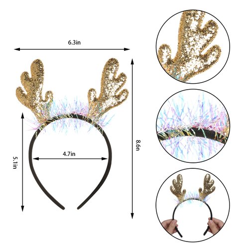 hoyuwak Deer Antlers Headband Christmas Headbands Sequin Reindeer Ears Animal Ears Headwear Headpiece Hair Accessories Party Favors Set for Women Men Adults Kids Holiday Xmas Costume