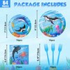 WERNNSAI Ocean Party Decorations - 64 Pcs Shark Party Plates Napkins Forks Under the Sea Theme Party Supplies Sea Animal Paper Plates Napkins for Kids Birthday Baby Shower Serves 16 Guests