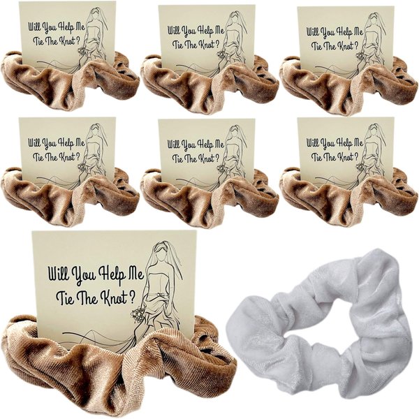 Velvet Scrunchie Hair Ties for Bridesmaids Proposal Gift Idea to Ask The Bride Tribe I Can't Tie The Knot Without You or as Bachelorette Party Favors. (Champagne)