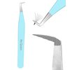 Ms.Queen Volume Tweezers For Eyelash Extensions, Fiber Tip Grip Lash Tweezers L-Shape Boot Mega Volume Mink Lashes Tweezers, Blue