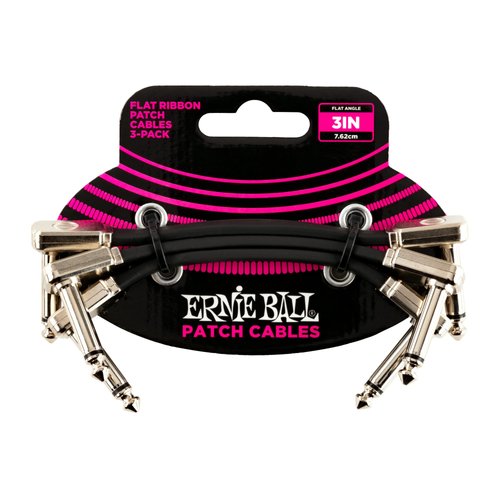 Ernie Ball Flat Ribbon Patch Cable 3-Pack, 3 in, Black (P06220)