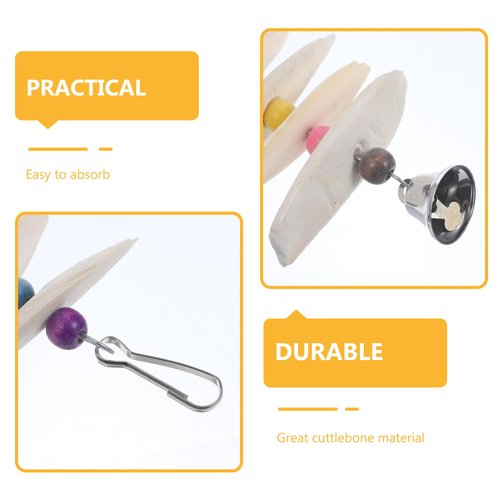 UKCOCO Small Bird Toys Cuttlefish Bone Bird Cuttlebone, Cuttlefish Bones with Bell Pet Natural Chew String Bite Toy Cuddle Bone for Parakeets Bird Parrot Parakeet Food Hanging Foraging Wall