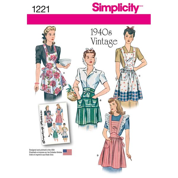 Simplicity Vintage Simplicity 1221 1940's Vintage Fashion Women's Apron Sewing Pattern Kit, Sizes S-L