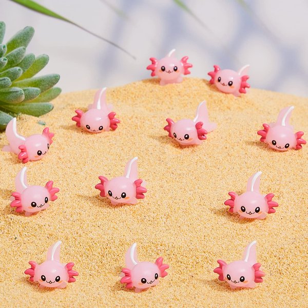 Lewtemi 12 Pieces Mini Resin Axolotl Charm Axolotl Tiny Animal Figurine Miniature Figures Garden Landscape Aquarium Dollhouse Ornament Potted Plants Decoration DIY Crafts for Christmas (Pink)