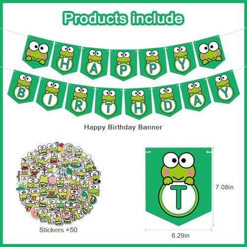 Keroppi Birthday Party Decorations, 83pcs Keroppi Frog Party Supplies with Happy Birthday banner, Cupcake Toppers, Balloons and Stickers for Big-Eyed Frog Theme Kids Birthday Shower Party