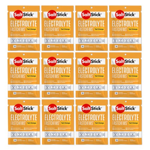 SaltStick Electrolyte FastChews Chewable Tablets | 120 Count - Orange | Salt Tablets for Runners, Sports Nutrition, Hydration Tablets, Electrolyte Chews | 12 Packets of 10 Tablets Each