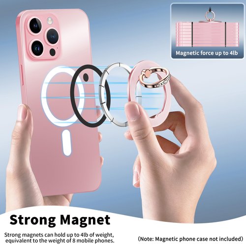TACOMEGE Crystal Magnetic Phone Grip Holder, Ring Stand for Mag Safe Accessories, for iPhone 15/14/13/12 Plus/Pro Max/Pro/Mini(Rose Gold)