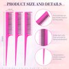 Leinuosen 3 Piece Triple Teasing Comb Rat Tail Comb Tool and Structure Tease Layers Rattail Comb for Women Back Combing Root Teasing Adding Volume Evening Styling (Pink)