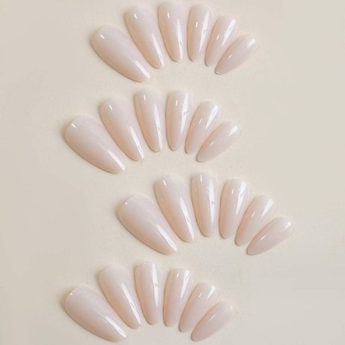 YoYoee Medium Nude Nails Tips Solid Color Nails False Nails Stiletto Press on Nails Full Cover Fake Nails for Women and Girls 24PCS