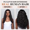 Italian Curly Clip in Hair Extensions Real Human Hair Clip ins 100% Brazilian Virgin Hair PU Seamless Clip in Hair Extensions Human Hair Natural Black Hair for Women 120 Gram 6 Pcs 24 Inch
