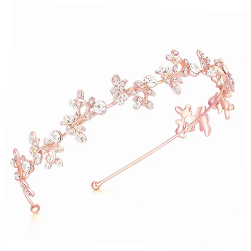 Cezesuja Rhinestone Headband, Wedding Bridal Tiara Crown Party Hair Hoop Women's Hairband Simple Flower Design Daily hair accessories (Rose Gold)