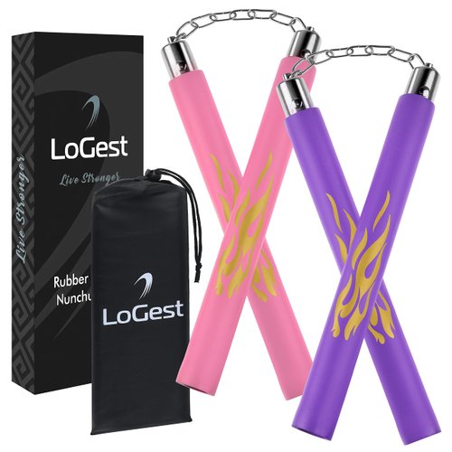 Logest Nunchucks - Pack of 2 with Storage Bag Safe Foam Rubber & Steel Chain Training Nunchakus for Kids or Adults Beginners for Martial Arts Practice Nunchaku Ninja Foam Nunchucks for Kids & Adults