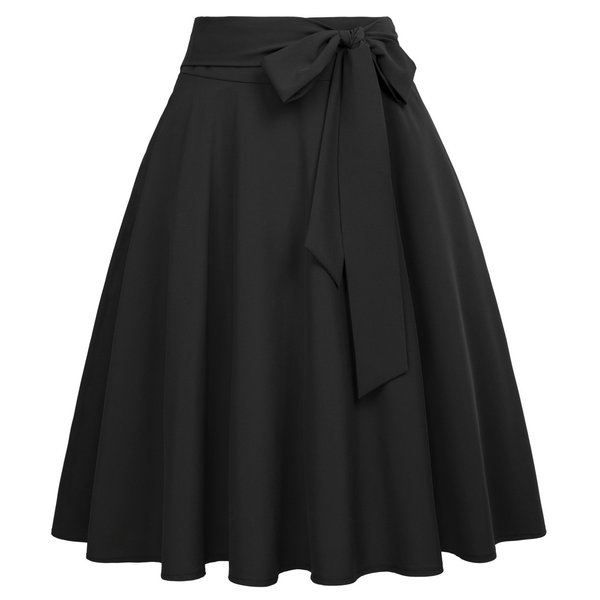 Belle Poque Women's High Waisted A Line Street Skirt Pleated Midi Skirt Black-1 Size S BP561-1