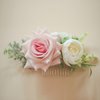 Fangsen Boho Silvery Baby Pink White Rose Floral Comb With Hair Comb Floral Hair Accessories Christmas Festival Headpiece Women Girls Party