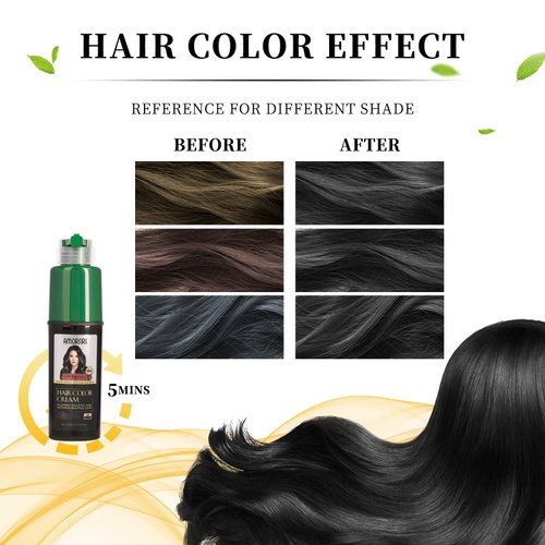 Instant Black Hair Shampoo for Gray Hair Coverage, Natural Herb Ingredients Long Lasting Hair Black Dye Shampoo, Ammonia Free