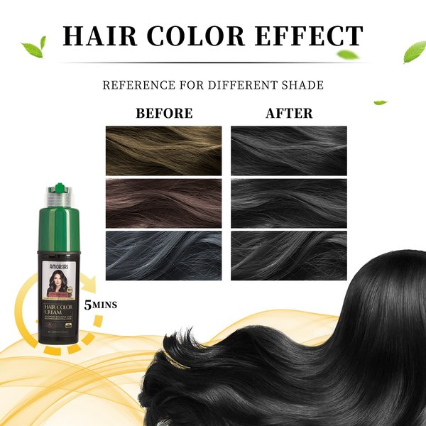 Instant Black Hair Shampoo for Gray Hair Coverage, Natural Herb Ingredients Long Lasting Hair Black Dye Shampoo, Ammonia Free