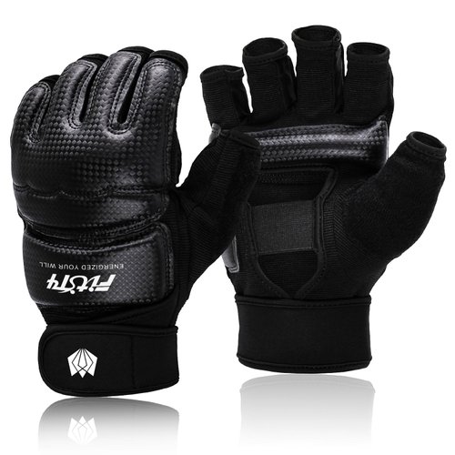 FitsT4 Sports Half Mitts MMA Training Boxing Punch Bag Kickboxing Sparring Grappling Martial Arts Muay Thai Taekwondo Wrist Wraps Support Gloves for Women Men Black L