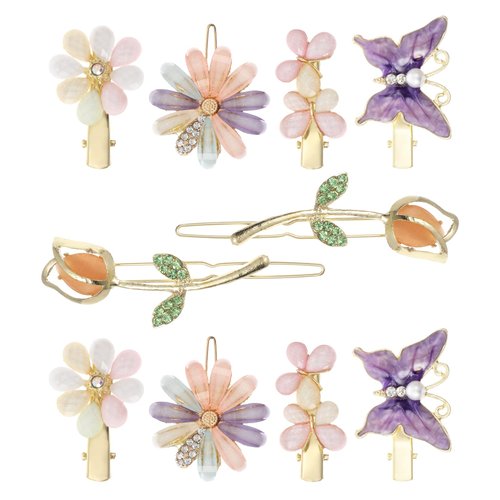 COMNICO Hair Clips for Women, 10 Pcs Rhinestone Butterfly Hair Pins Crystal Flower Metal Hair Barrettes Glitter Colorful Hairpin Jewelry Accessory for Women Girls Wedding