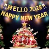 TC.ES Happy New Year 2025 Banner, No DIY, Gold and Black Glittery New Year Holiday Themed Party Decorations for Mantle
