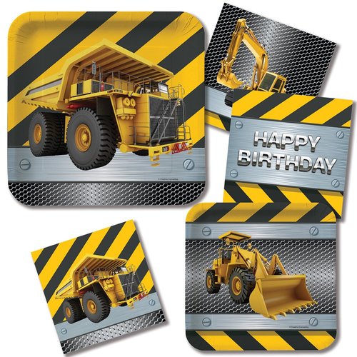 Creative Converting Construction Birthday Zone Square Foil Paper Dessert Plates (8Count), 7"