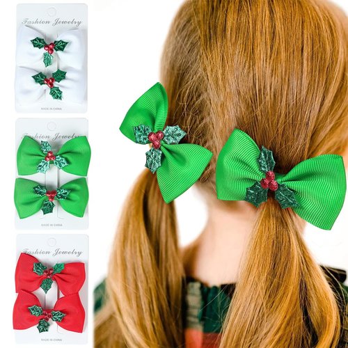 6PCS Christmas Hair Bows Clips for Kids Women Girls Christmas Cute Red Green White Bows Clips Hai...